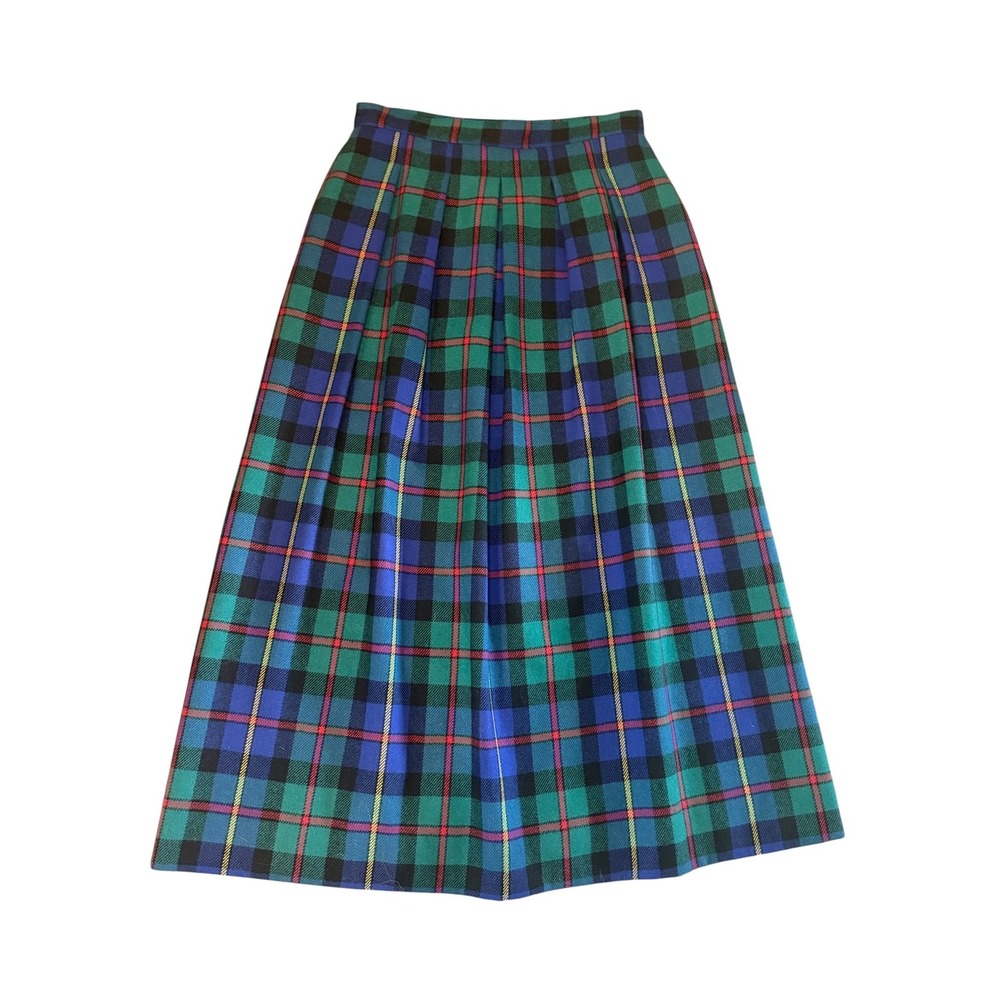 J.G. Hook Plaid Pleated Skirt Womens 10 Green Blue Vintage EUC Made in USA